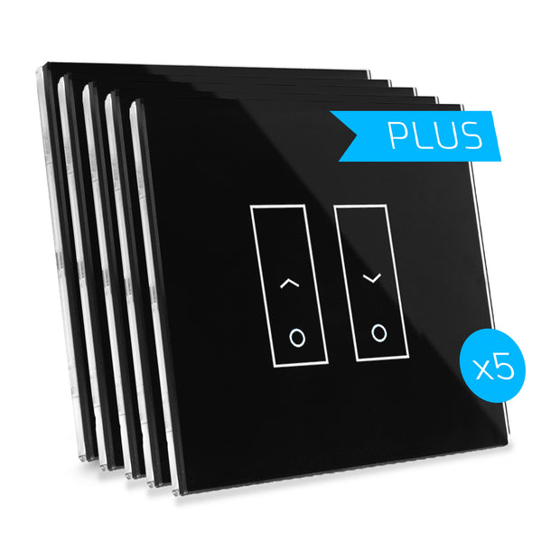 Kit of 5 E2S PLUS Wifi smart switch for awnings and rolling shutters - With adjustable backlighting and available in 5 different colours, in high quality tempered touch glass with electricity consumption meter