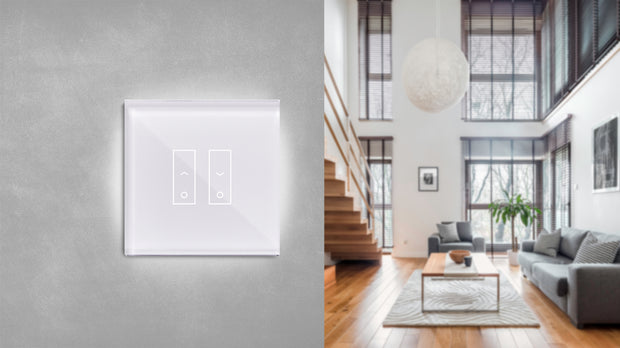 E2S PLUS Wifi smart switch for awnings and rolling shutters - white tempered glass, for mains connection just Phase and Neutral
